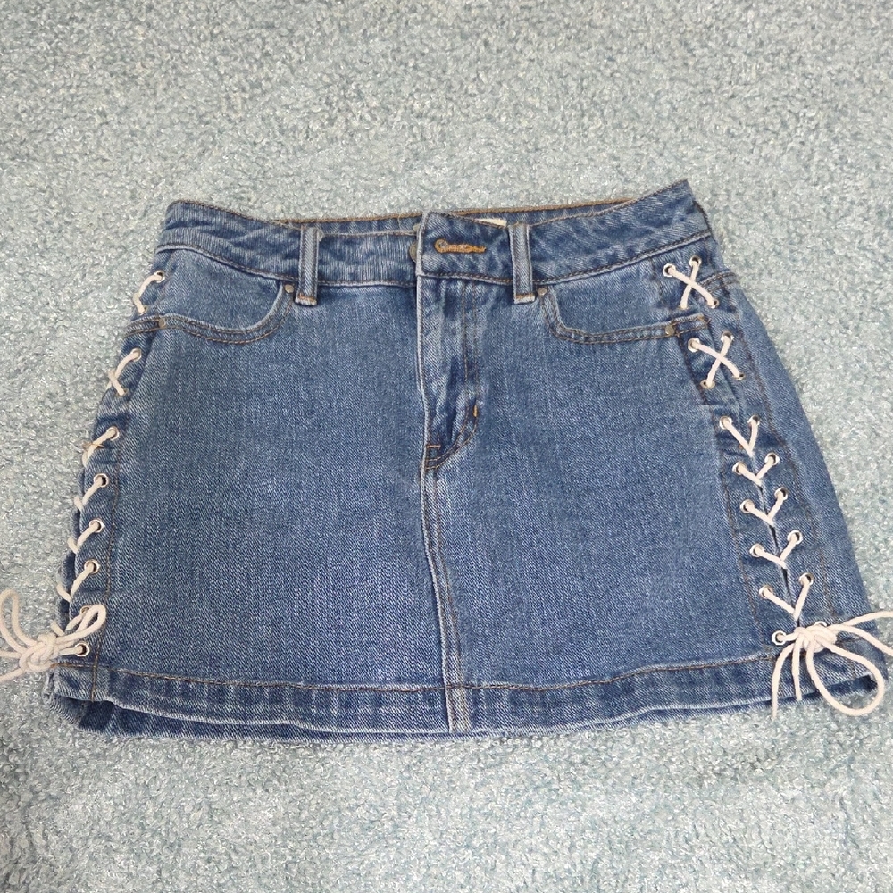 PacSun Blue Lace-Up Denim Skirt